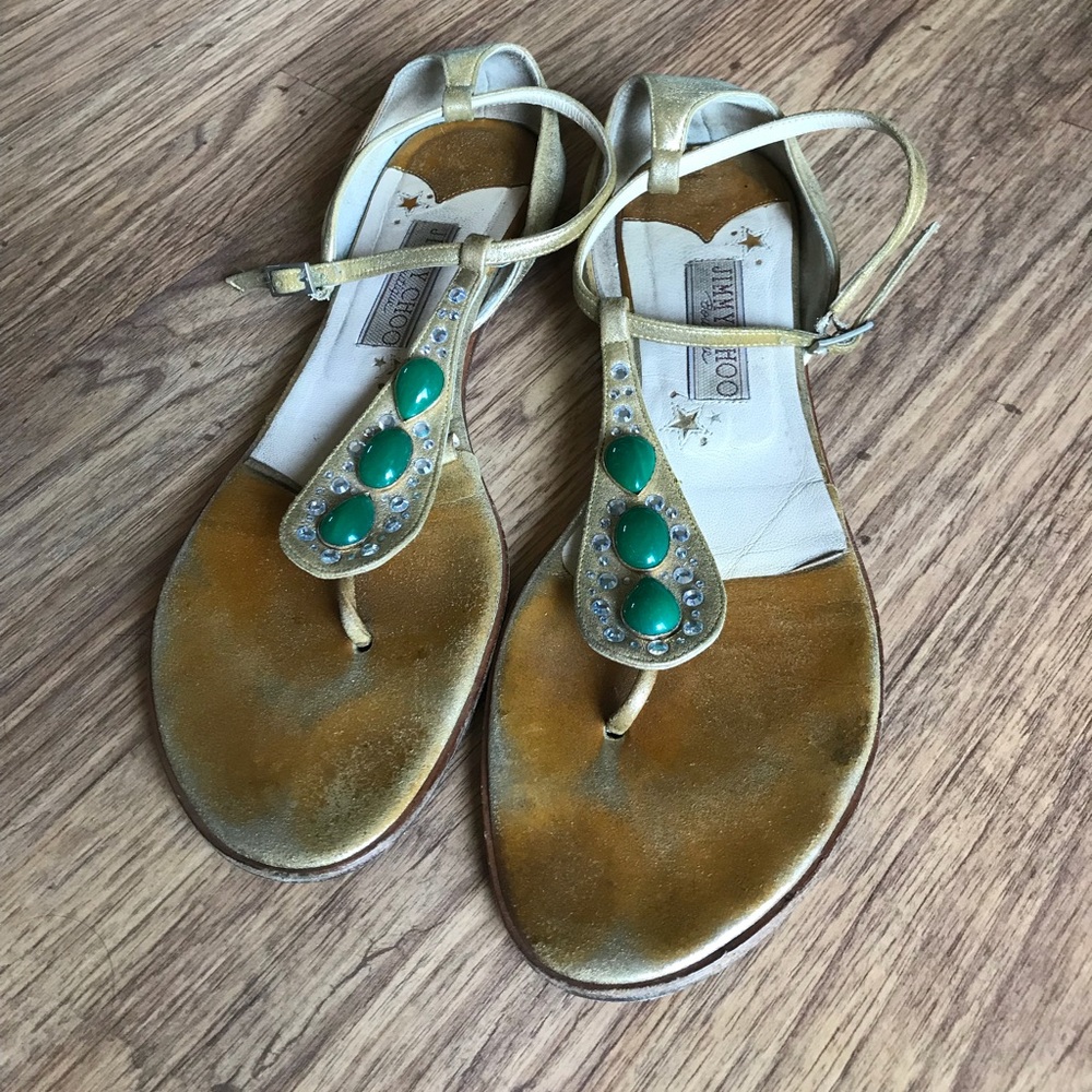 Jimmy Choo Gold Flat Sandals - 8.5